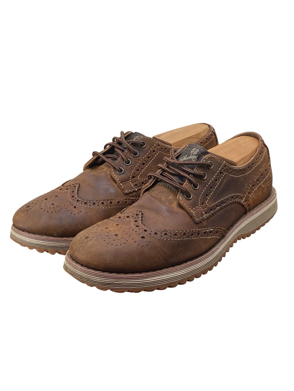 Skechers Ridge Vanek 63935 Wingtip Oxford Shoes Men’s 9 Brown Leather Brogue